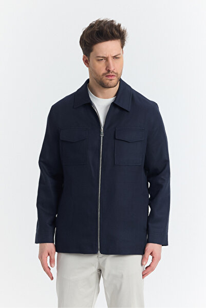 Frappoli Davix  Erkek Lacivert İlkbahar Over Jacket İnce Ceket %100 Linen Ket...