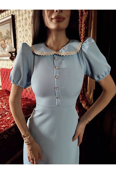 LOCH BUTİK Rochie midi cu mânecă scurtă cu mânecă cu balon pentru femei
