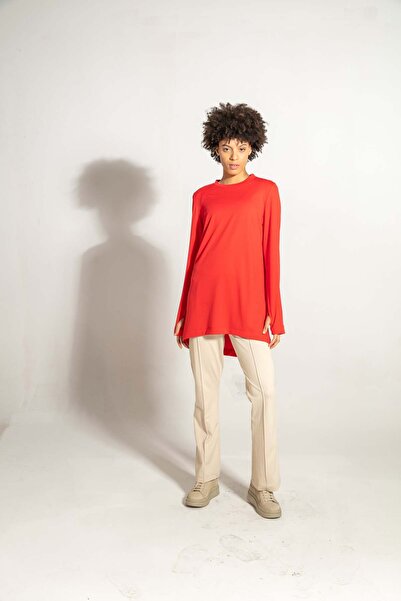 FD SPORTS بدلة رياضية سريعة الجفاف برقبة دائرية - باللون الأحمر