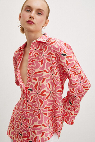 çınarr butikk Çiçek Desen V Yaka Modal Gömlek