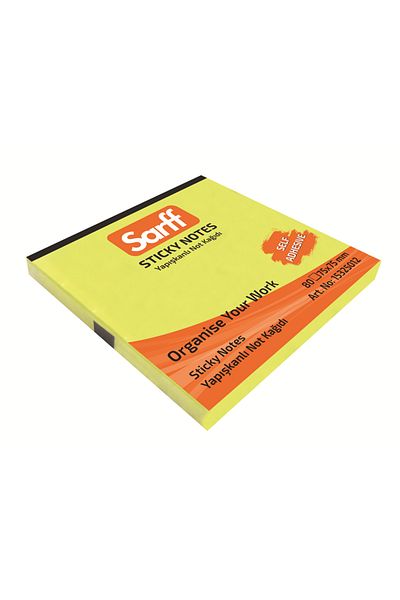 SARFF ورق ملاحظات لاصق أصفر نيون مقاس 75 × 75 مم - 80yp