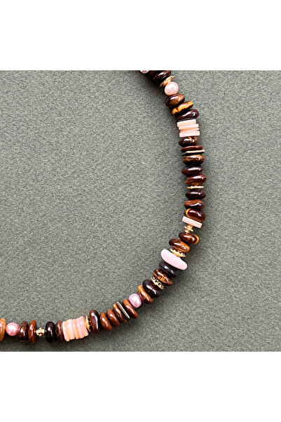 L´Atelier des Perles CafeNacre Necklace Doğal Kaplan Gözü Taşlı,Sedef ve İncili Kolye