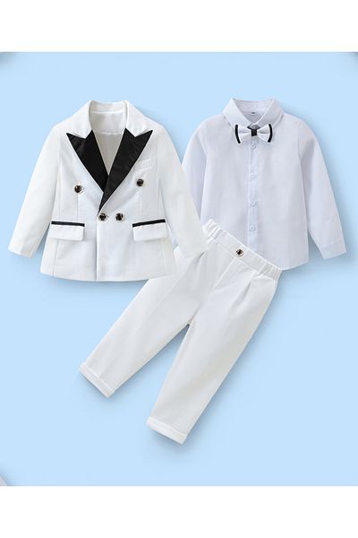 Mark & Mia Mark & Mia Shirt with Bow Tie and Blazer with Solid Pair of Pants Party Set - White