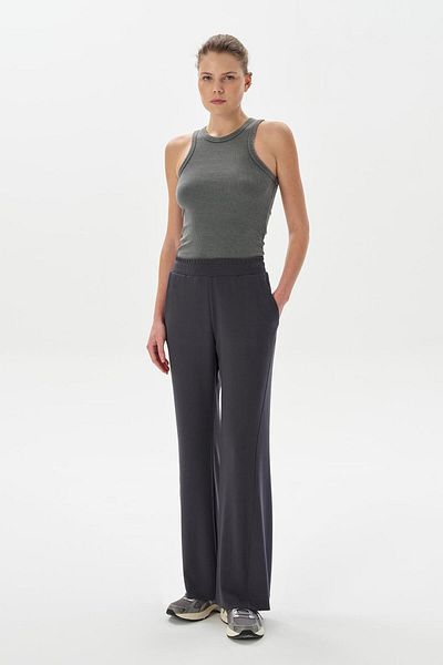 KADRİYE BAŞTÜRK Ribbed Flare Trousers - Modal Knitted Smoked