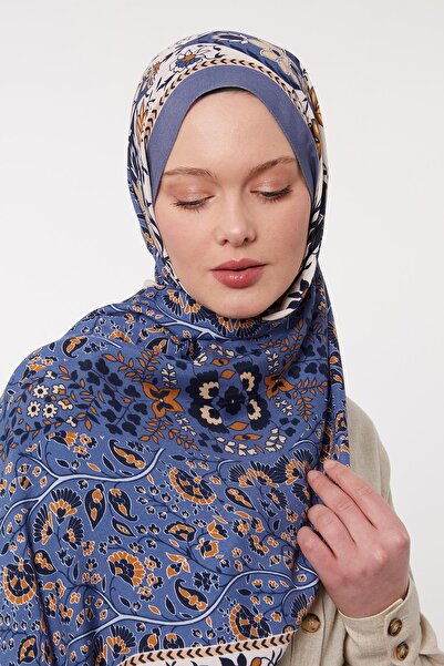 Levidor İndigo Kenar Motif Desen Royal Şal