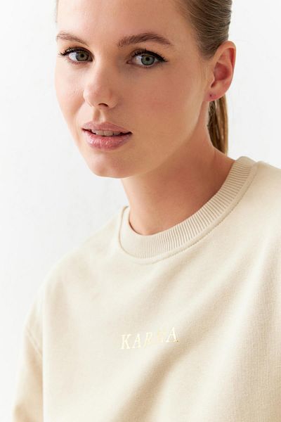 Setre Beige Colored Long Sleeve Sweatshirt - Crew Neck and Print Detail