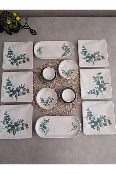 Keramika 14 Pieces 6 People Team Breakfast Eucalyptus Green