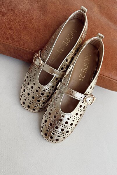 nope21shoess Jasmine Gold Hakiki Deri Babet
