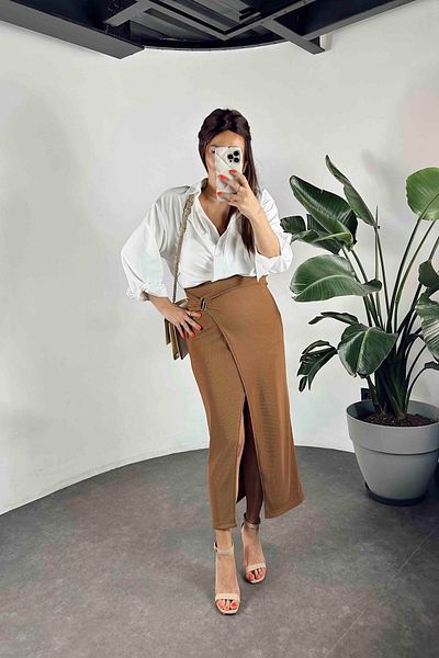 Lotus Ottoman Fabric Front Buckle Skirt