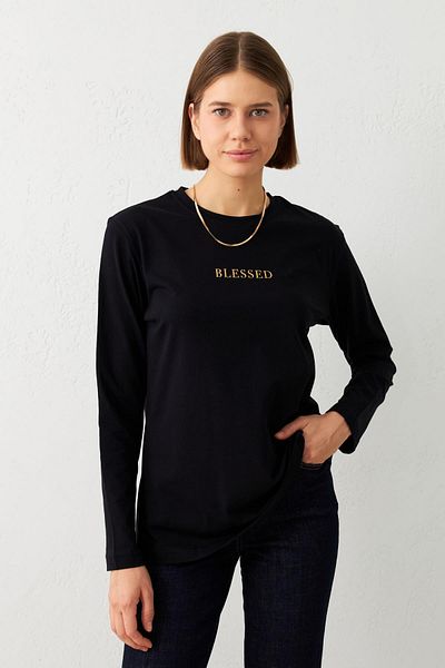 Setre Long Sleeve Black Sweatshirt with Print Detail - Crew Neck