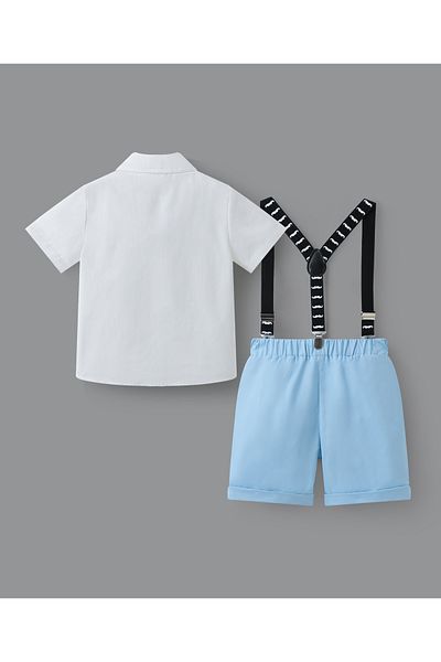 Mark & Mia Mark & Mia Party Suit with Bow and Suspenders - White & Blue