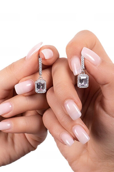 Diriliş Takı Baget Taşlı Sallanan Gümüş Küpe