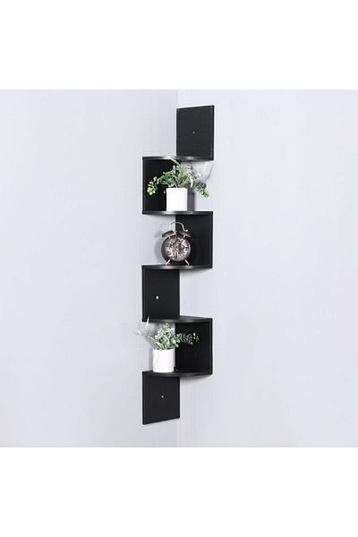 Danube Home Zigzag Corner Shelf Wall Shelves Pvc Black L19.5xw19.5xh123cm
