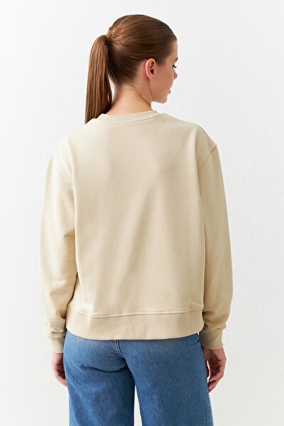 Setre Hanorac cu mânecă lungă de culoare bej - Decolteu și imprimeu