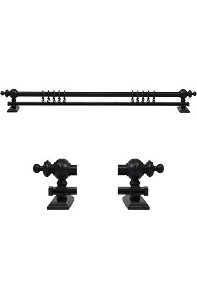 OPEN SHOPS Anthracite Single Track Wooden Rustic Curtain Hanger 175 Cm - Rustic Pipe