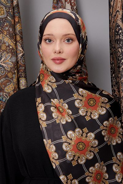 Levidor Black Baroque Pattern Indian Silk Shawl