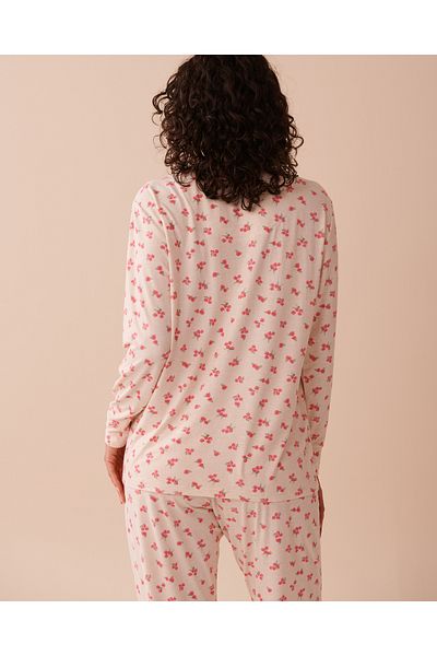 La Vie en Rose Teddy Bear and Rose Print Super Soft Long Sleeve Shirt