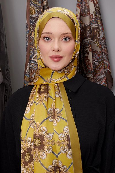 Levidor Mustard Baroque Pattern Indian Silk Shawl