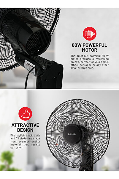 Olsenmark 16" Wall Fan- OMF1868/ High Performance with 3-Speed Controls