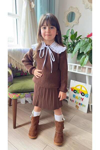 VOSVOSBABYSTORE KAHVE YAKALI TRİKO ETEK-KAZAK TAKIM