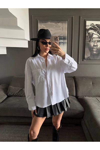 Alba Cămașă POPLIN FABRIC BASIC CHIC