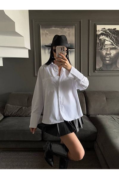 Alba Cămașă POPLIN FABRIC BASIC CHIC