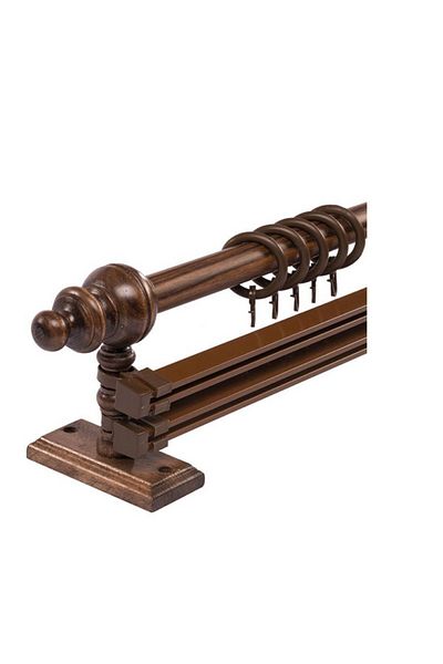 OPEN SHOPS Дървена закачалка за пердета с двойна релса от орех, рустик, 125 см - Rustic Pipe