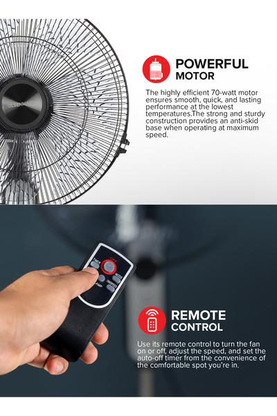 Olsenmark 16 Inch Classic Stand Fan With Remote - Pedestal Fan 6 Leaf Blade Omf1793