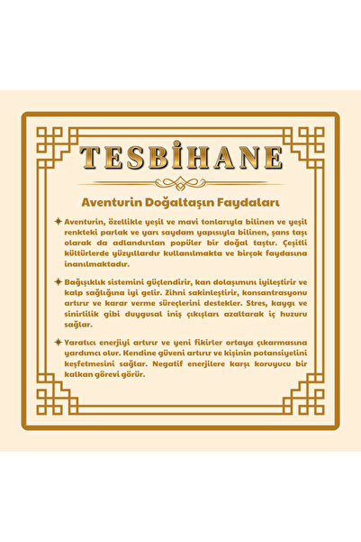 Tesbihane Kararmaz Metal Ayyıldız Püsküllü Küre Kesim Aventurin Doğaltaş Tesbih