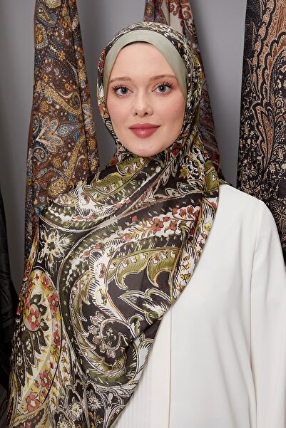 Levidor Ινδικό μεταξωτό σάλι με μοτίβο νερού πράσινου λουλουδιού