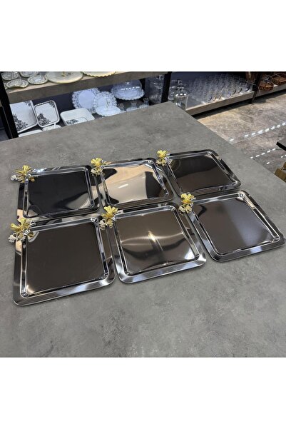 süslühome Lüx Düz 6 Lı Çelik Sunum Tepsisi