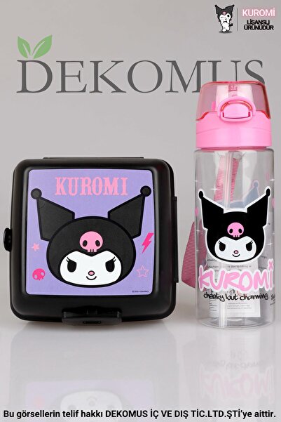 kuromi New Season Licensed Tritan Flask 500 ml with Dekomus and 2 Layer Nutrition Container Food Set "Isl