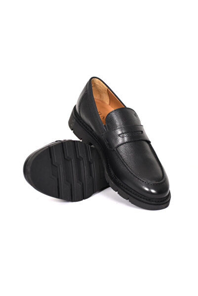 Tuna Hakiki Deri Loafer Siyah Erkek Ayakkabı Kauçuk Taban - 64640
