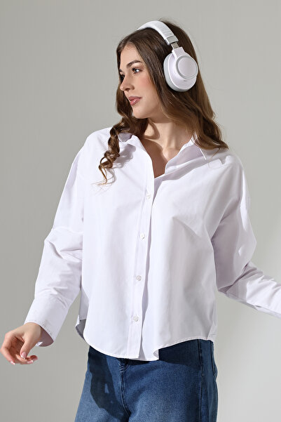 Corradeo Giyim Поплінова тканина Біла Oversize Basic Жіноча сорочка