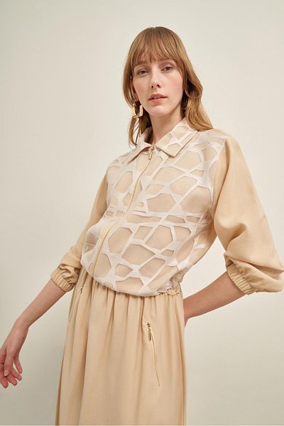 FTZ WOMEN Women's Skirt Cutout Tansel Suit Beige 31021