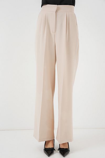 Bigdart Pantaloni largi de damă cu talie înaltă 6697 - crem