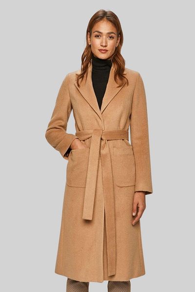 HUGO Women's Regular Fit Woolen Overcoat Beige