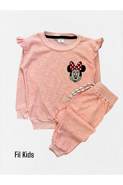 Fil Kids Σετ φόρμας για κορίτσια από βαμβακερό ύφασμα βάφλα ροζ Mickey κεντημένο εποχιακό
