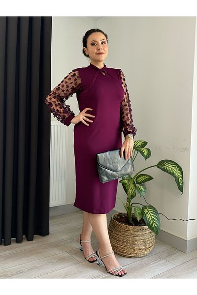 ViolettaXL Women's Large Size Cross Drop Collar Sleeve Flower Towel Flexible Sandy Dress