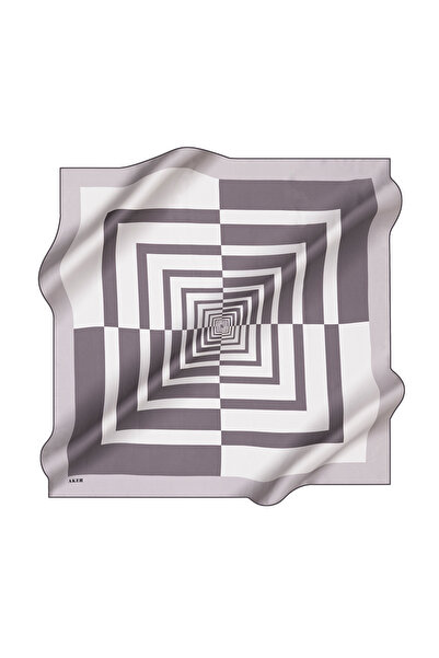 Aker Geometrik Desenli İpek Krep Saten Eşarp