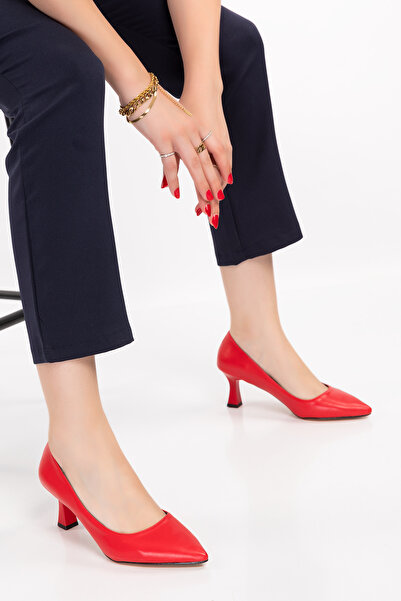 LuisPerry Kırmızı Renk Kısa Topuklu  Ayakkabı Kadeh Topuklu Ayakkabı Alçak Topuklu Kırmızı Renk Yeni Sezon 5Cm