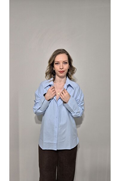 LONCA Leopar Manşet Detay Mavi Gömlek