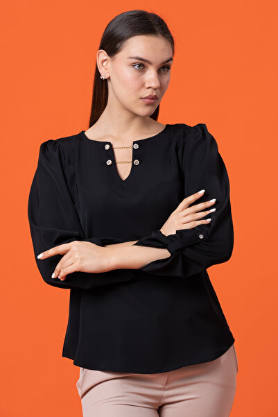 Shahiqa İnci Aksesuarlı Saten Bluz