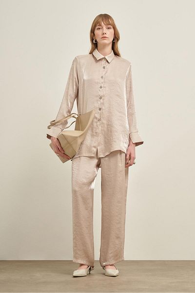 FTZ WOMEN Women's Shiny Modal Suit Beige 31002