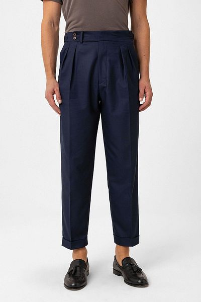 Antioch Navy Blue Pleated High Waist Men's Trousers