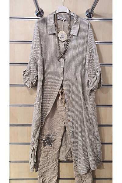 Park Moda قميص إيطالي طويل من القطن مخطط