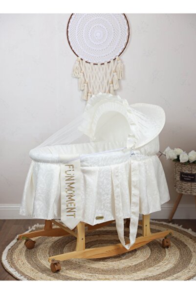 Fun Moment مهد الطفل سلة موسى للأطفال مع ناموسية مع حامل خشبي بعجلات