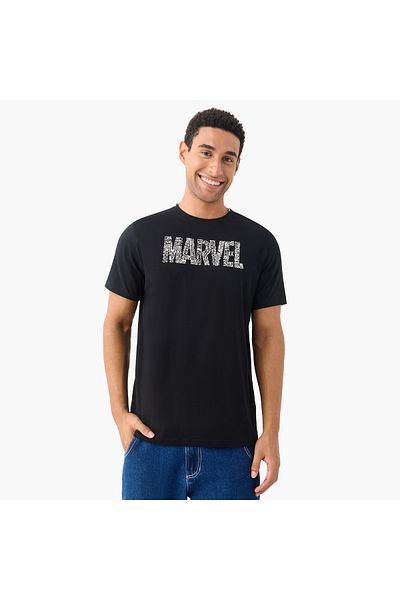 SP Characters Avengers Print Crew Neck T-shirt With Short Sleeves