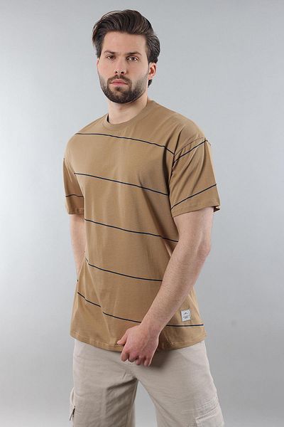 Madmext Ανδρικό μπλουζάκι Cappuccino Crew Neck Basic ριγέ E7102