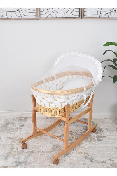 Fun Moment سلة موسى من الخيزران مع قاعدة بعجلات